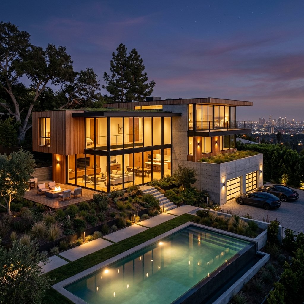 Custom modern home facade built by Next Level Construction